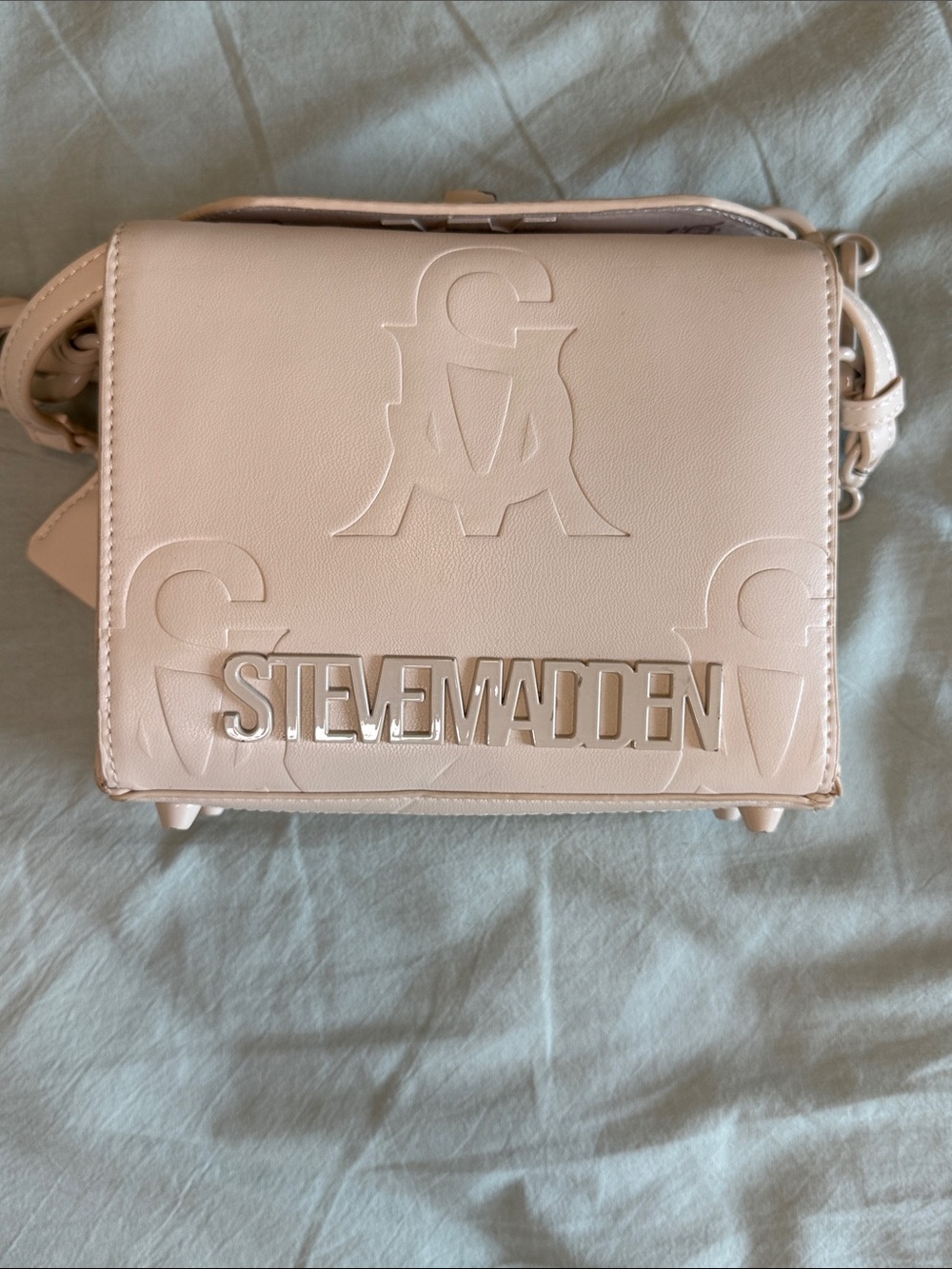 Steve Madden Cream Embossed Logo Shoulder Bag